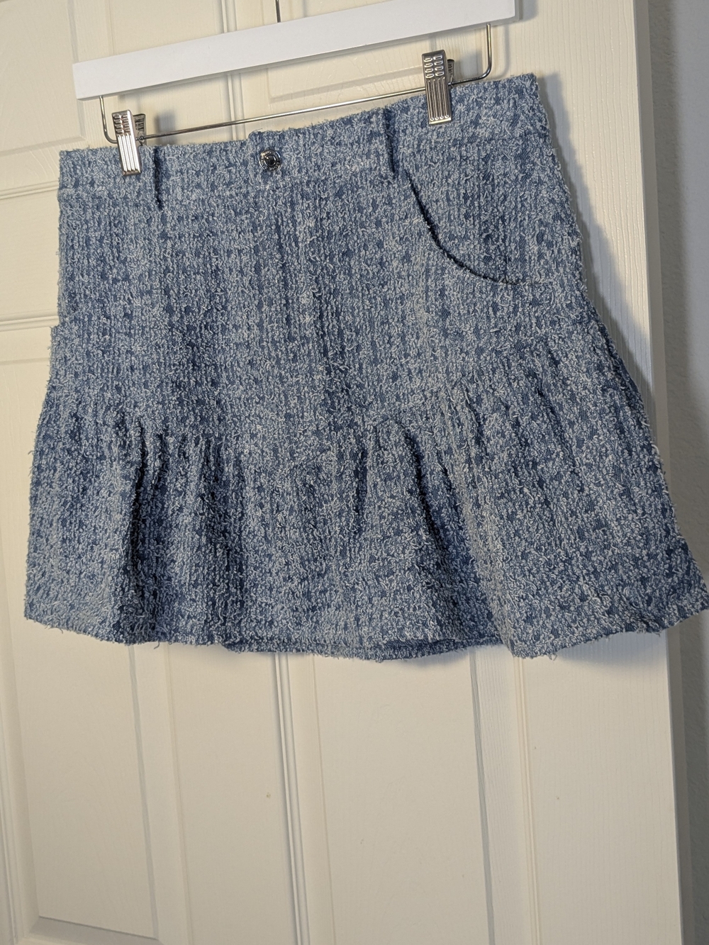 NWT Ramy Brook Jeanne Blue Bouclé Drop Waist Mini Skirt Size 8